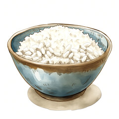 Pencil color anime art ,Rice Gains in a bowl , isolated on white background