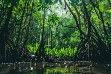 Obraz premium A scenic view of a mangrove forest.