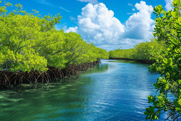 Obraz premium A scenic view of a mangrove forest.