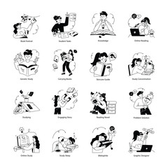 Fototapeta premium Bundle of Student Studying Doodle Mini Illustrations