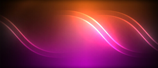 Obraz premium Neon glowing circle rays, light round lines in the dark, planet style neon wave lines. Energetic electric concept design for wallpaper, banner, background