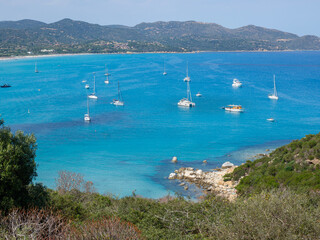 Villasimus, Sardegna. Amazing aerial view of the bay of the beach Porto Giunco, Time Ama, Serr'e...