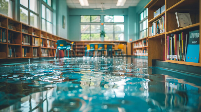A water conservation poster in a public library.