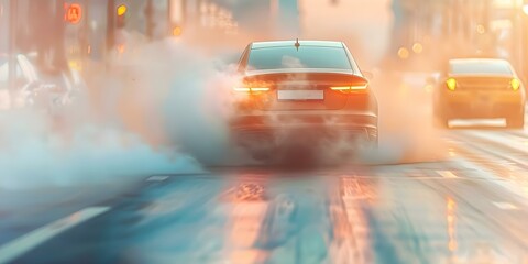 Signs of Pollution and Environmental Damage: Car Exhaust Emitting Smoke. Concept Smog, Air Quality, Climate Change, Fossil Fuels, Vehicle Emissions