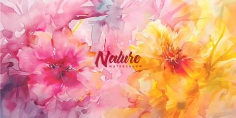 abstract watercolor background with flowers pink yellow
