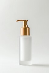Frosted Cosmetics Packaging Glass Cosmetic Bottle with Champagne color metal Cap, Lotion Pump Head 150ml , white background, contrast photo of stock, place of the text