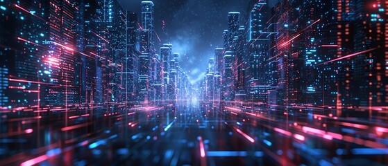 Fototapeta premium Business, Finance and Investment Concepts: The future of digital technology, Double exposure of business people and city landscape