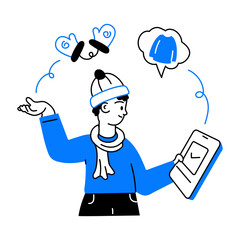 Easy to use doodle mini illustration of winter shopping 