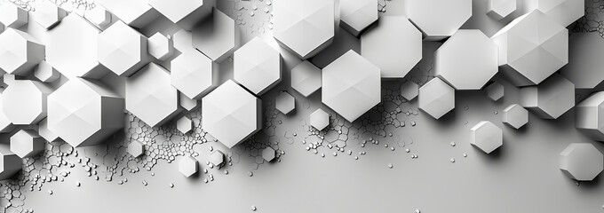 Abstract background with white and geometric hexagons. White paper cut with abstract hexagon geometric shape on light gray background.