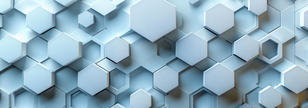 Abstract background with white and geometric hexagons. White paper cut with abstract hexagon geometric shape on light gray background.