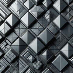 Polished, Semigloss Wall background with tiles. Triangular, tile Wallpaper with 3D, Black blocks. shiny 3D Render
