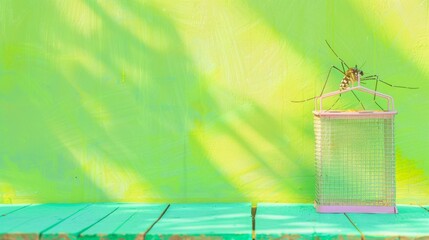 Sunny Backyard Scene Highlighting Mosquito Control Measures During National Awareness Week, Featuring Mosquito Trap and Protective Home Screens