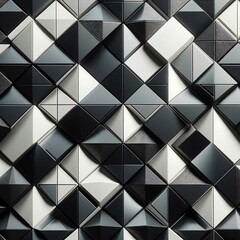 Polished, Semigloss Wall background with tiles. Triangular, tile Wallpaper with 3D, Black blocks. shiny 3D Render
