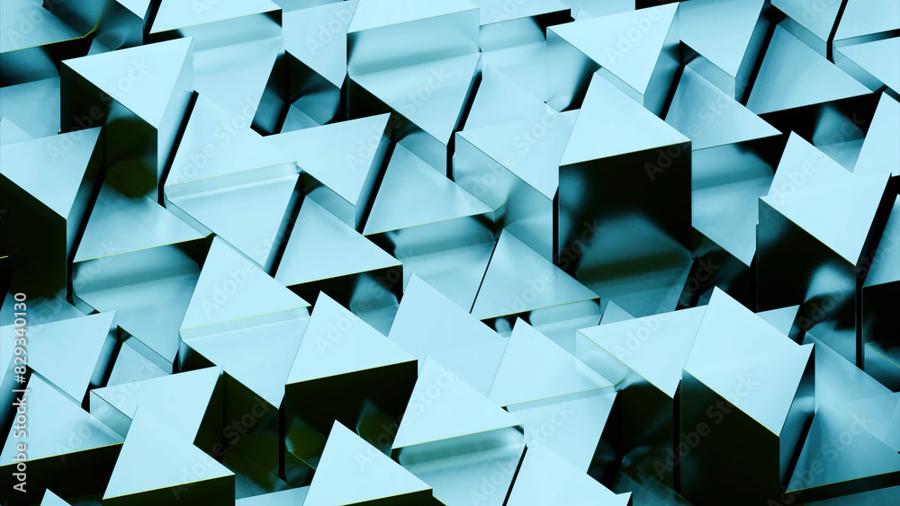 Poster metal triangles move on surface. design. background animation with moving 3d triangles. dynamic move