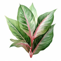 Photo of Tropical Leaves is Aglaonema Leaf, Watercolor Clipart style , Isolated on white background