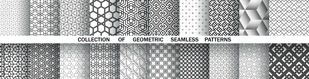 Aufkleber Geometric set of seamless black and white patterns. Simple vector graphics.