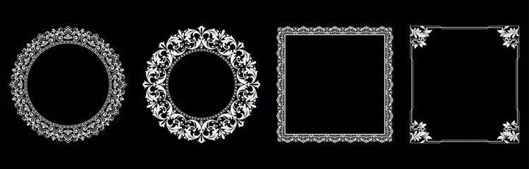 Set of decorative frames Elegant vector element for design in Eastern style, place for text. Floral black and white borders. Lace illustration for invitations and greeting cards.