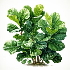Fototapeta premium Photo of Tropical Leaves is Fiddle Leaf Fig, Watercolor Clipart style , Isolated on white background