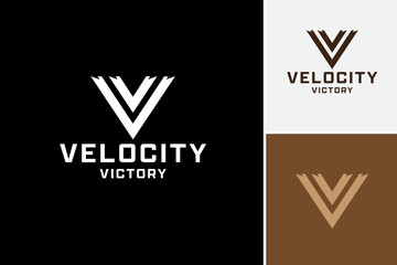 Letter V Velocity Victory Logo: A sleek design with a stylized V, symbolizing speed and success. Ideal for sports brands, tech companies, or innovative startups.