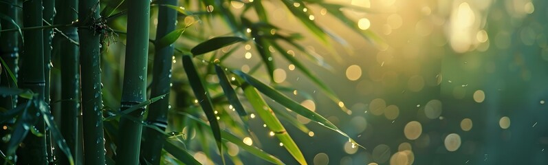 Green bamboo stems on blurred background