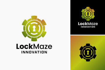 Lock Maze Innovation Logo: An intricate design with a lock and maze, symbolizing innovative security solutions. Perfect for security firms, tech companies, or puzzle game developers.