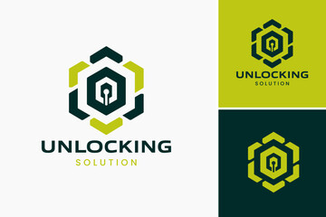 Unlocking Solution Logo: A modern design featuring a key and lock, symbolizing solutions and opportunities. Ideal for consultancy firms, locksmith services, or tech companies.