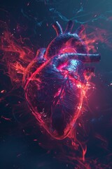 Concept of Health, Science and Modern Knowledge: Digital heart is shown in an abstract animation