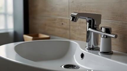 Fototapeta premium White Sink With Chrome Faucet.
