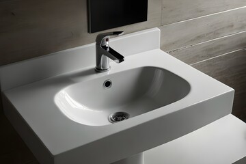 Fototapeta premium White Sink With Chrome Faucet.