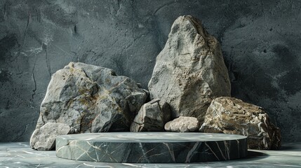 stone display set, 3d podium rock background nature for adsvertisement
