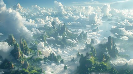 A fantasy world where the sky is filled with floating islands and creatures