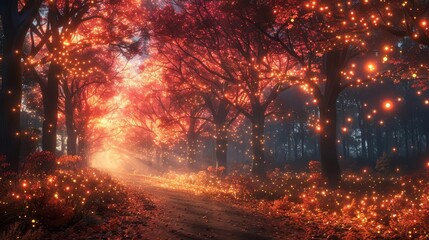 A magical forest where the trees glow and the leaves change colors
