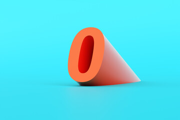 Orange colored number zero on blue background.