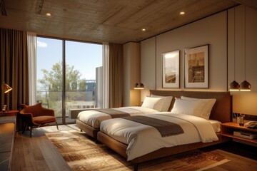 Modern and stylish bedroom with natural view
