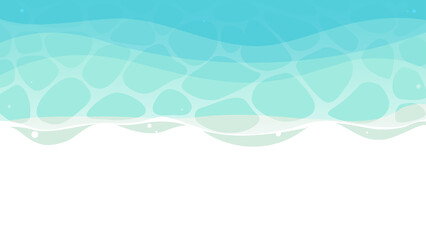 青い海の波打ち際と砂浜の背景イラスト2、アスペクト比16:9背景透過