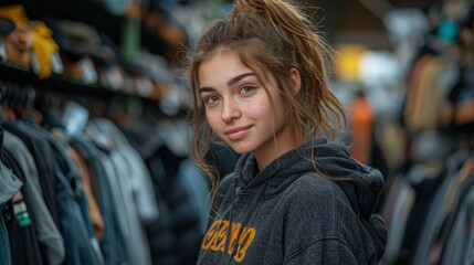 Capture the excitement of a group of students on a thrifting adventure, scouring racks of clothing and bins of accessories