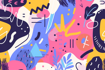 Animated and playful abstract with cartoonish motifs in vibrant pop style.