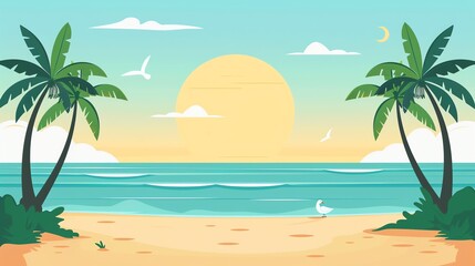 cartoon vector image of a beautiful beach view, background for a beach holiday web banner