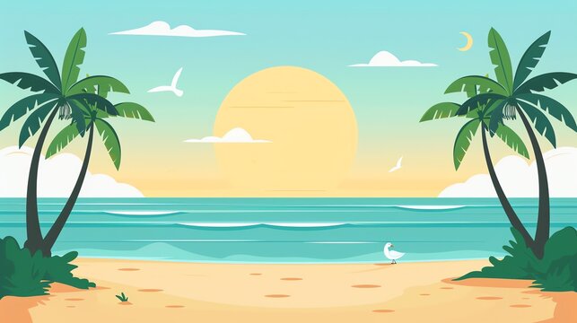 cartoon vector image of a beautiful beach view, background for a beach holiday web banner