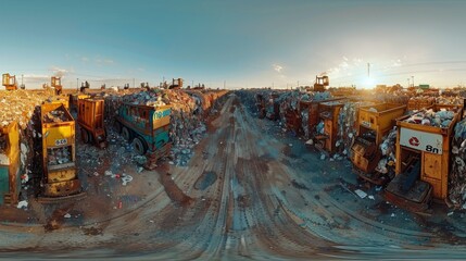 An immersive 360-degree video capturing the sights and sounds of a bustling recycling facility, where workers sort and - Powered by Adobe