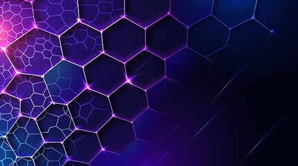 Abstract background with hexagon pattern and glowing dots on blue purple color, vector illustration. Digital technology concept for banner design