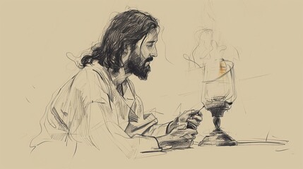 Fototapeta premium Biblical Illustration: The Light of the World, Jesus Teaching About Light, Lamp and Dark Surroundings, Spiritual Illumination, Beige Background, Copyspace