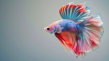 Fototapeta premium Betta fish Female Fancy Nemo Galaxy Halfmoon from Thailand, Siamese fighting fish on isolated grey background all are from Thailand