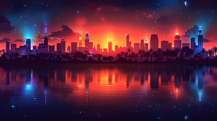 Produce a neon set of travel experience symbols, featuring shimmering