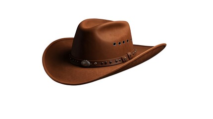 Brown Cowboy Hat with Leather Band isolated on transparent background.