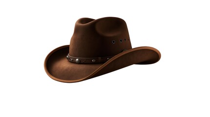 Brown Cowboy Hat with Leather Band isolated on transparent background.