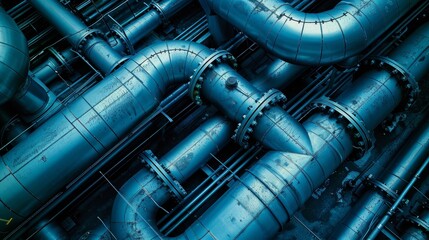 Industrial Concept: Complex network of industrial steel pipes