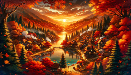 Harmony at Dusk: An Autumnal Village Idyll