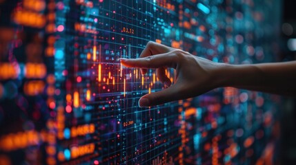 Human hand touching modern digital screen