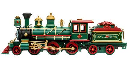 green christmas train with red wheels isolated on transparent background  - Powered by Adobe